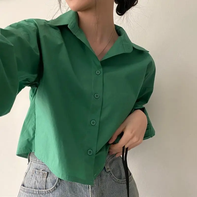 Irregular Shirts for Women Back Slit Solid Long Sleeve Preppy Korean Style Camisas Ropa Mujer Crop Tops Cute Y2k Clothes Elegant