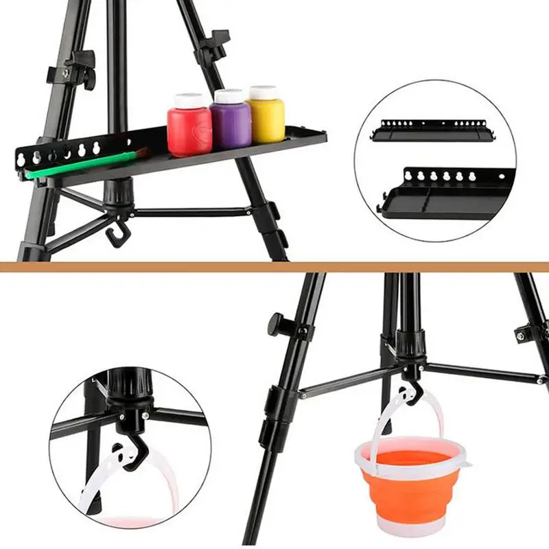 Lukisan Kuda-kuda untuk Orang Dewasa Dapat Diperluas Lantai Artis Logam Kuda-kuda Kanvas Rak Pemegang Tripod Logam dengan Baki Cat untuk Remaja Dewasa