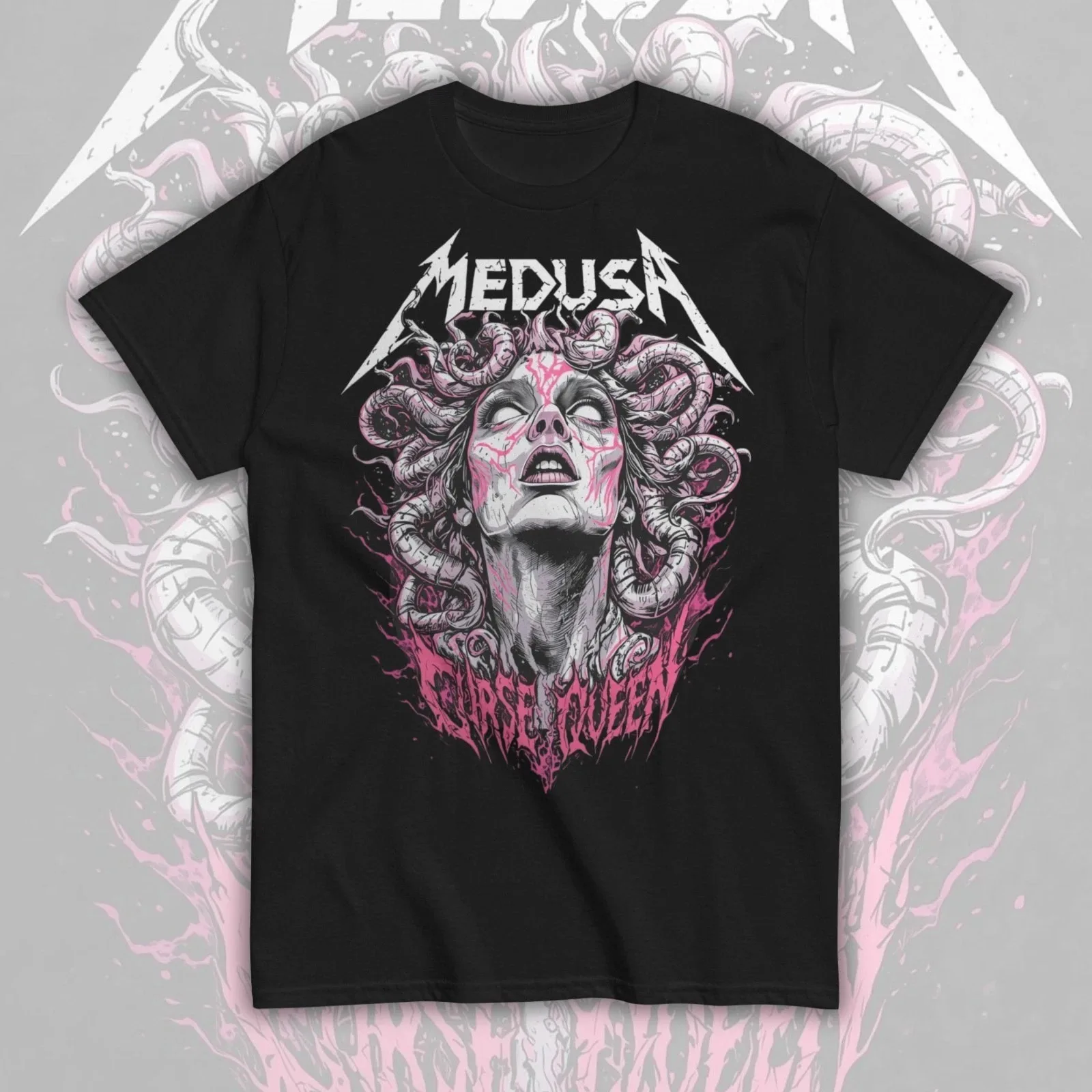 Medusa Curse Queen Metal Font Vintage Graphic T-Shirt Cotton Men Women Streetwear Tee