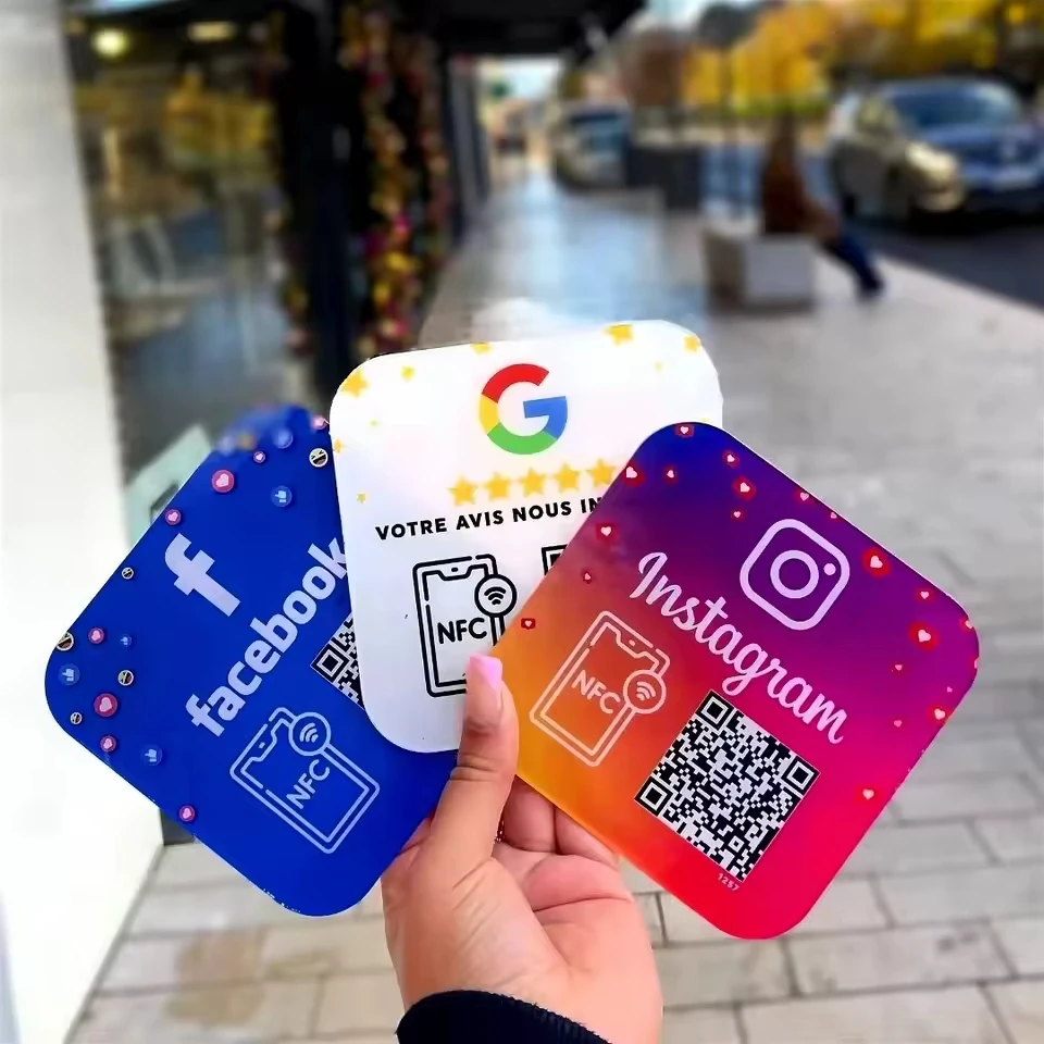 Custom Various Social Media Plaque Google Review QR Code Sign NFC Tap Acrylic Review Link Instagram Boost Business Review Sign