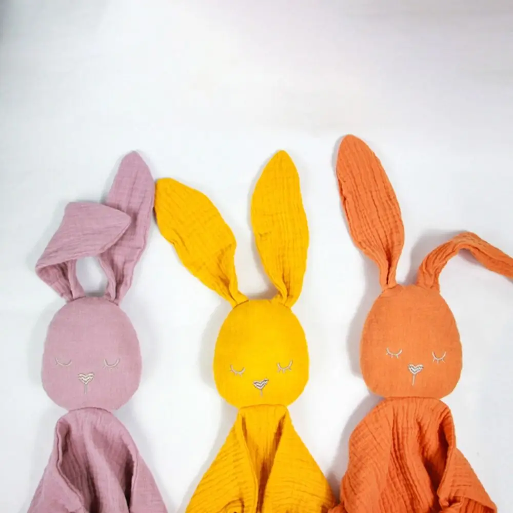 Couverture douce en gaze de coton pour bébé, couette oreilles de lapin de dessin animé, écharpe de salive, jouet sensoriel, poupée mignonne, couverture de couchage pour nouveau-né