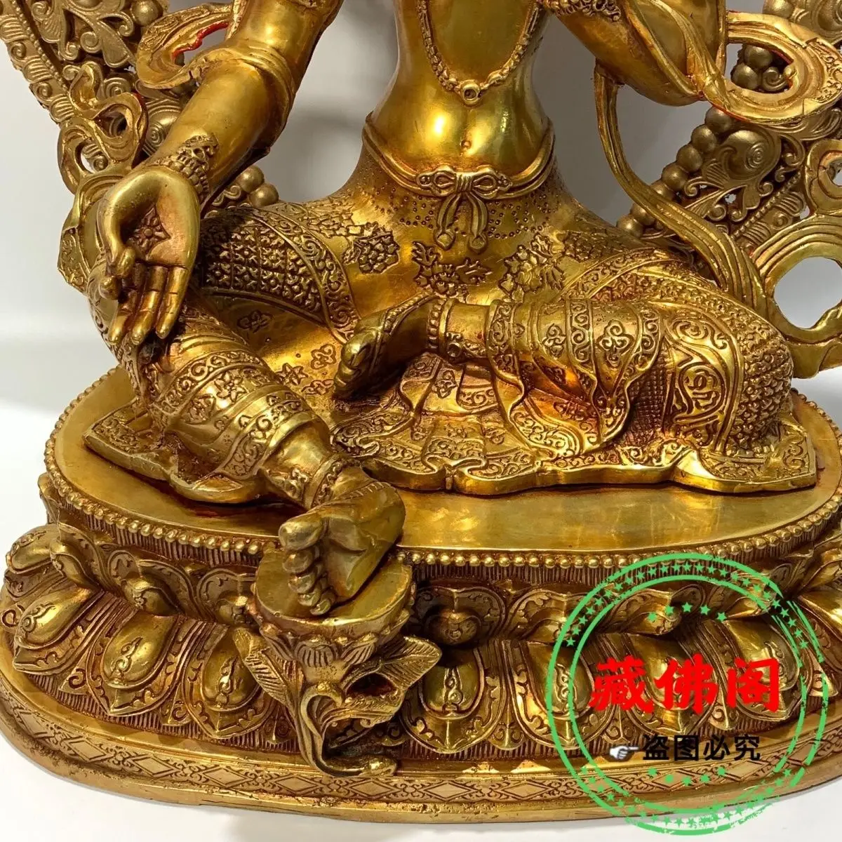 Imagem -03 - Estátua de Bronze Tibetana Dourada para a Decoração do Agregado Familiar Buda Hall Tara Verde Trabalhada um pé Cinco Guanyin Decoração Bodhisattva Bronze 50cm