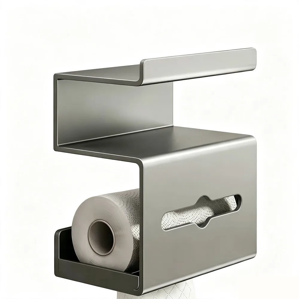 Wall-Mounted Toilet Paper Holder Drill-Free Space Saving Tissue Box Multi-Tier Easy To Install Tissue Rack Bathroom