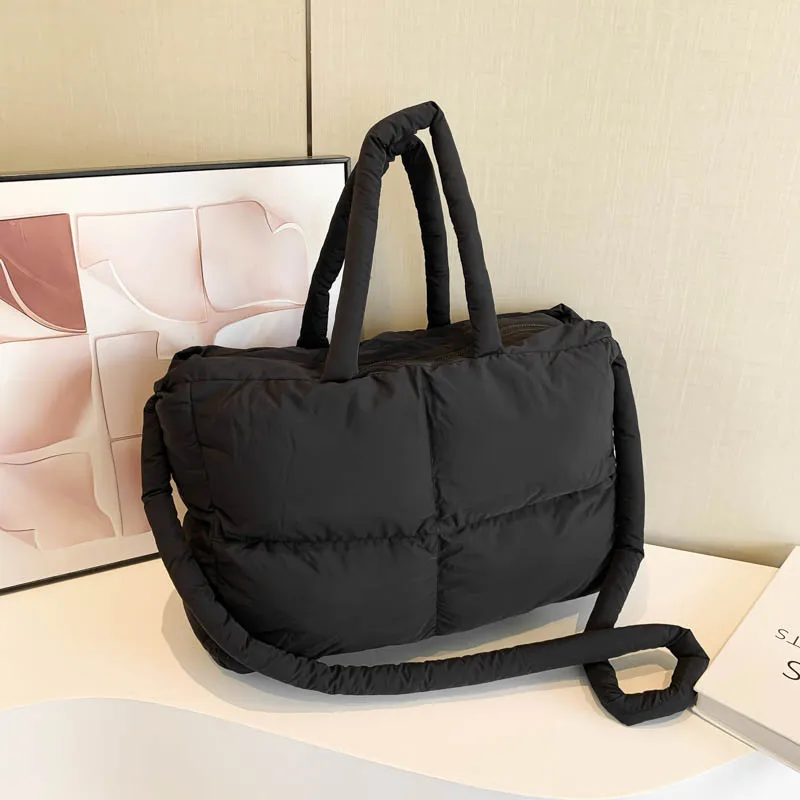 Puffer Tote Bag Large Quilted Satchel Purse Lightweight Crossbody Bag Soft Padded Pillow Shopper Bag for Women Work Travel