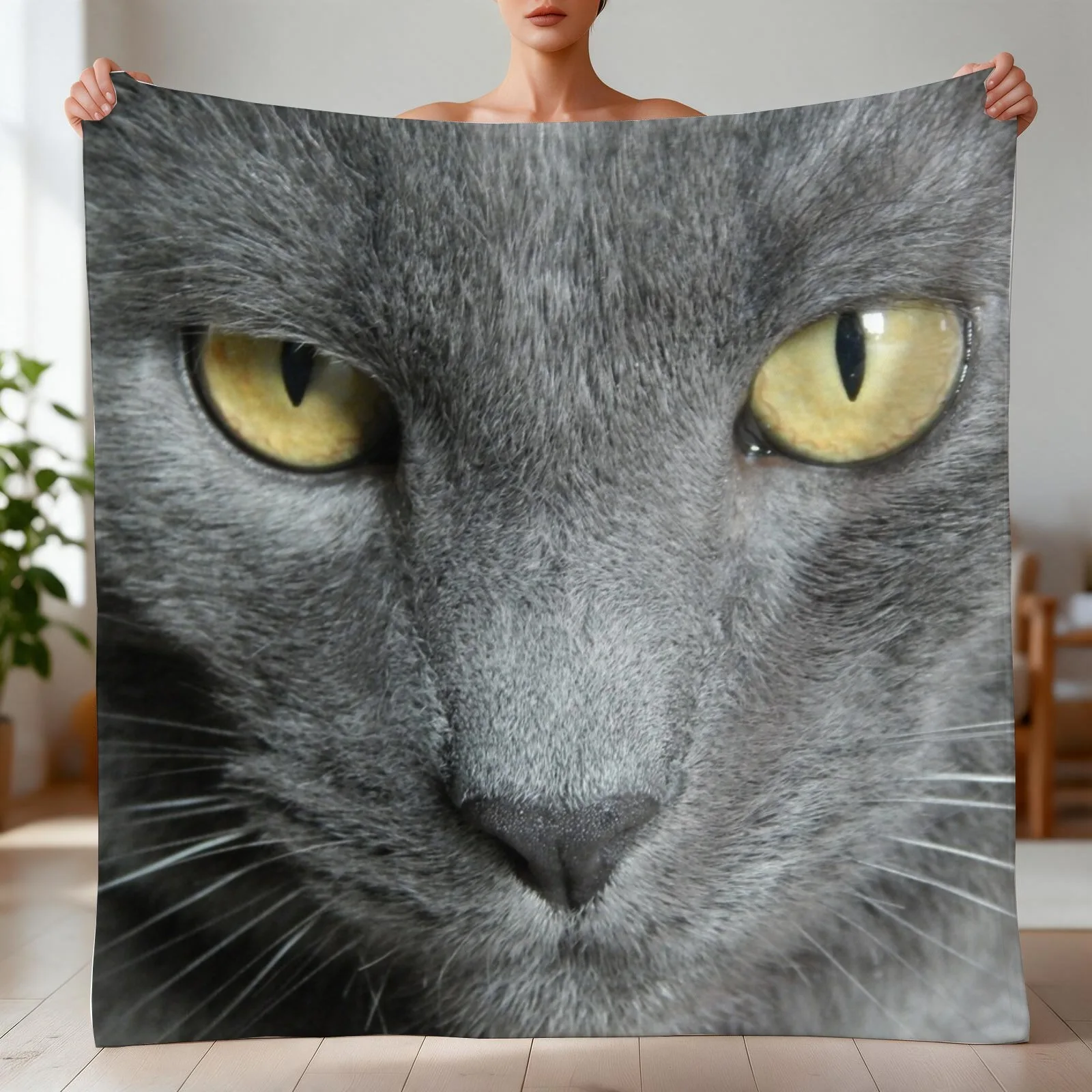 Russian Blue Cat Throw Blanket warm winter Flannel heavy to sleep Blankets