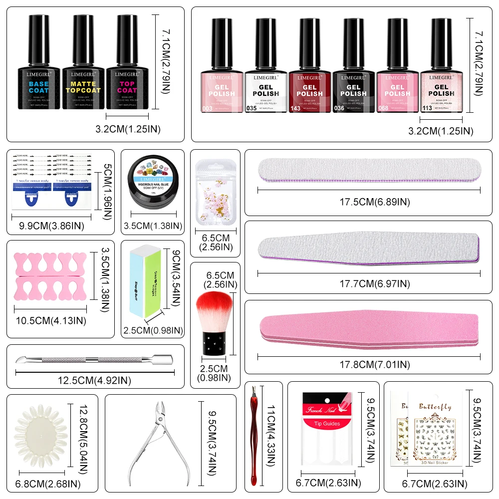 LIMEGIRL 8ML Zestaw żeli do paznokci Błyszczący żel UV do paznokci Półtrwały żel do paznokci z lampą LED Zestaw narzędzi do paznokci żelowych