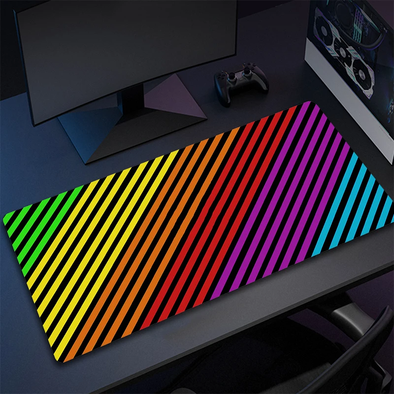 Multicolour Simple Line Pattern Silicone Gaming Mouse Pad Large Edge Locking Keyboard Pad Mouse Pad Keyboard Anti-Slip Table Mat