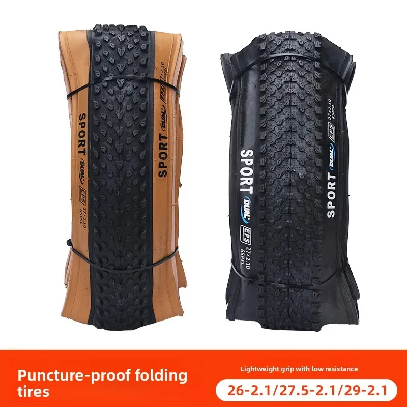 Faltbarer Mountainbike-Reifen, EPS-Pannenschutz, 26/27,5/29×2,1, hellbraune Seitenwand / komplett schwarz, Offroad-Grip-Reifen – Detail 6