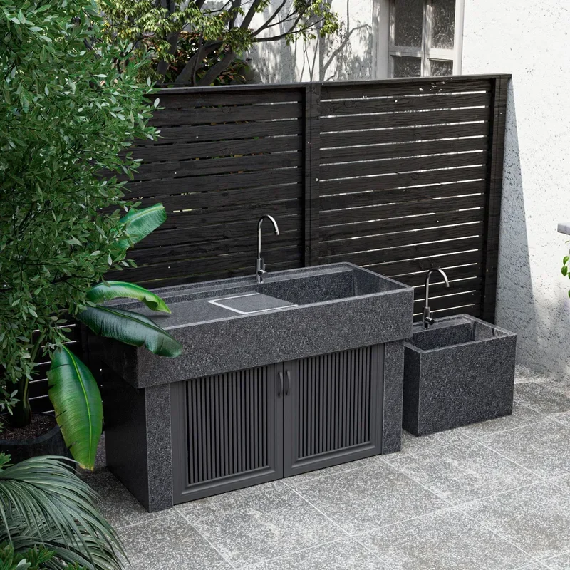 Granite Laundry Pool Basin Integrated Outdoor Sink Washboard with Balcony Laundry Cabinet Outdoor Wash Basin for Courtyard