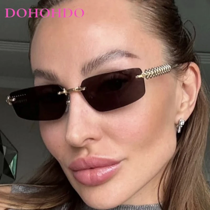 

2026 Luxury Metal Rimless Rectangle Sunglasses Women Trendy Brand Designer Outdoor Sunglasses Summer Travel Driving Shades UV400