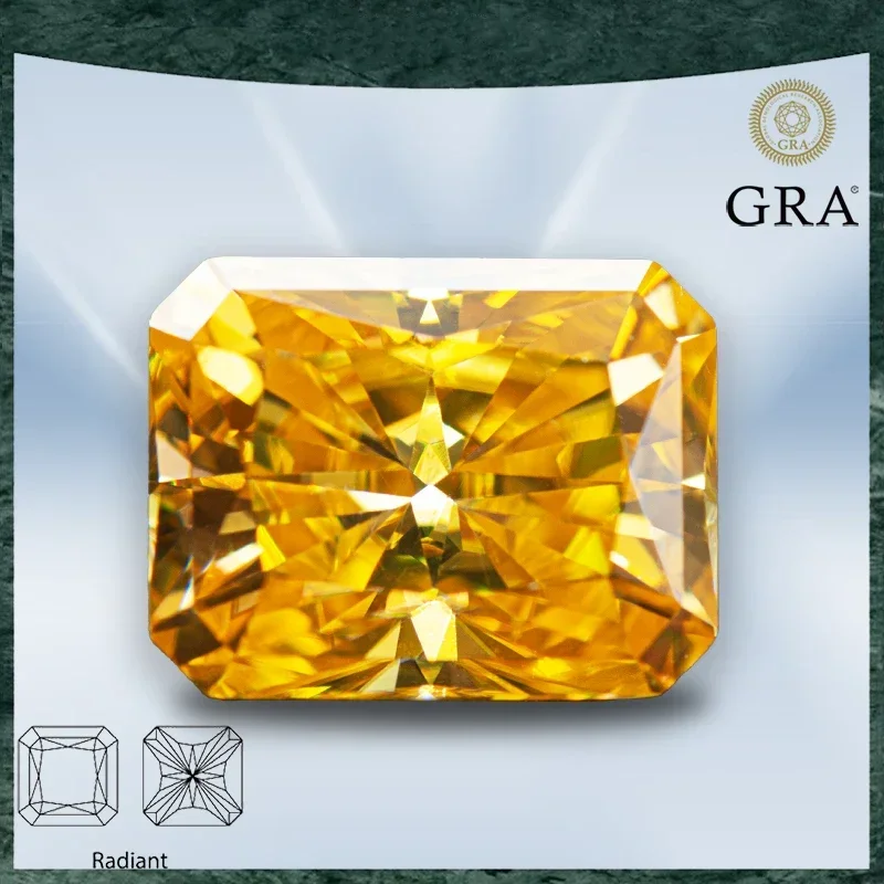 

Moissanite Stone Radiant Cut Golden Yellow Color VVS1 with GRA Certificate for Gemstone Charms Beads Top Jewelry Making Material