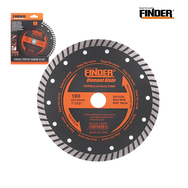 

Алмазное режущее лезвие Finder 7 дюймов, 1 шт., 180 мм — сегментированный обод высокой плотности для плитки, мрамора и камня | Стальной сердечник 65Mn
