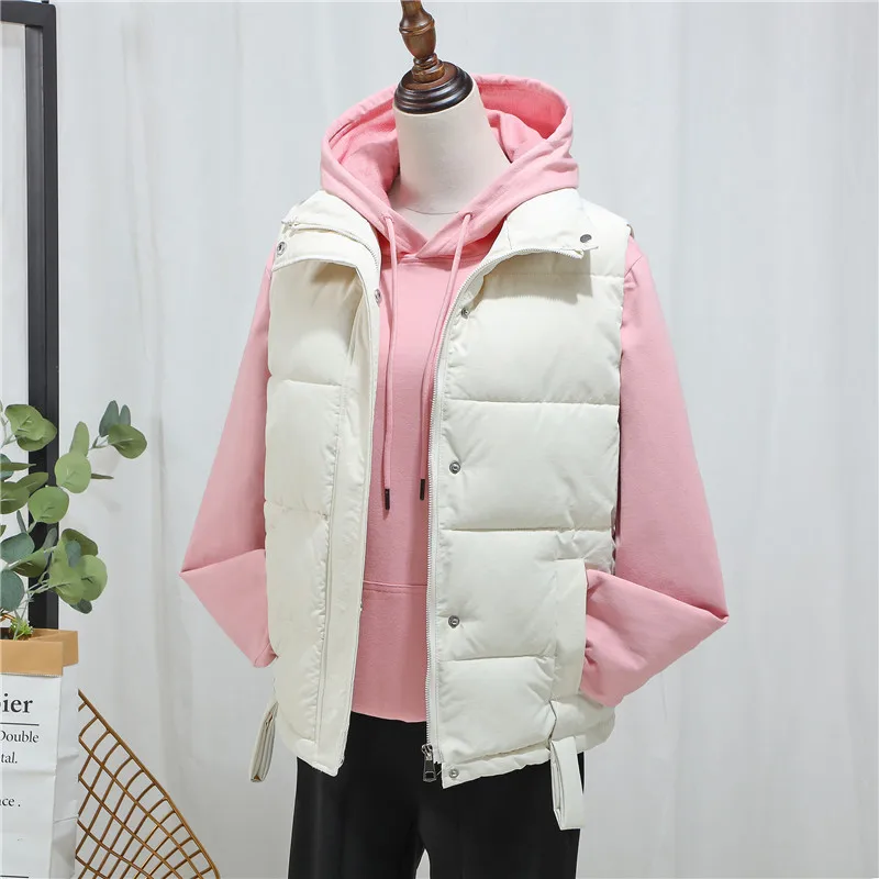 Short Solid Color Parka Vest Autumn Winter Jacket Women New Casual Stand Collar Warm Sleeveless Coat Ladies Outwear Tops