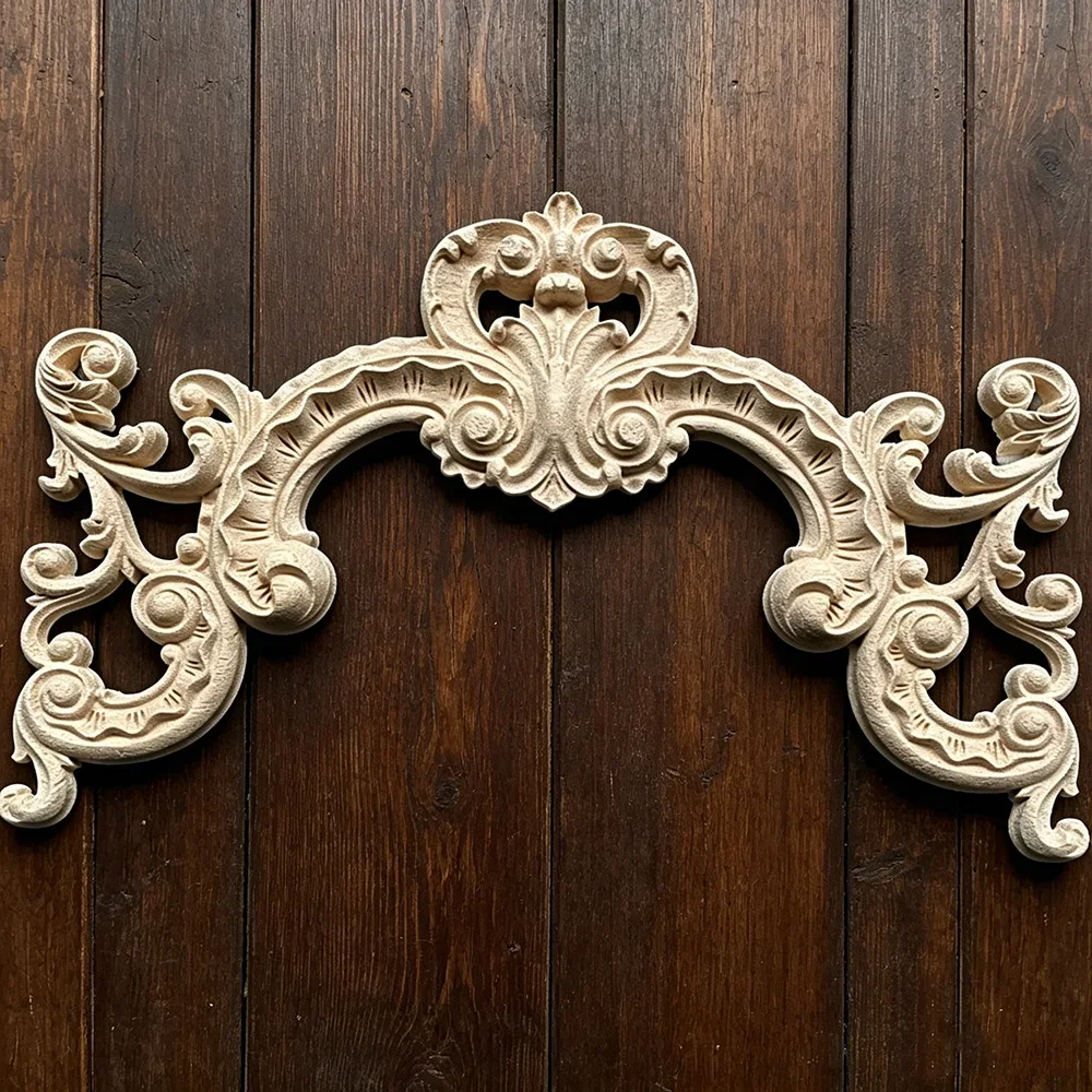 33cm 40cm Unpainted Wood Carved Applique Beautiful Carving Decal Garden Fence for Home Furniture Wall Door Frame Cabinet Decor