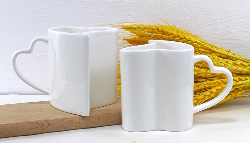 300ML, 2pcs/lot, Fine Bone China Lover Thermal Cup, Novelty Espresso Cups, Heart Shaped Mug, Wedding Gift, White Porcelain