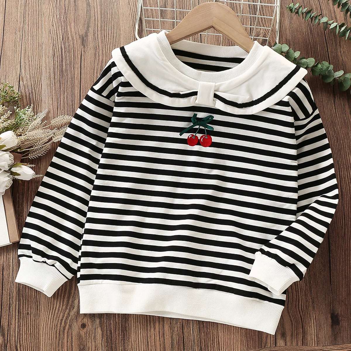 Baby Kids Stripe Shirts for Girls T-shirts Long Sleeve Kids Outfits Cotton Teenagers Costumes Children Clothes 4 6 8 10 12 Years