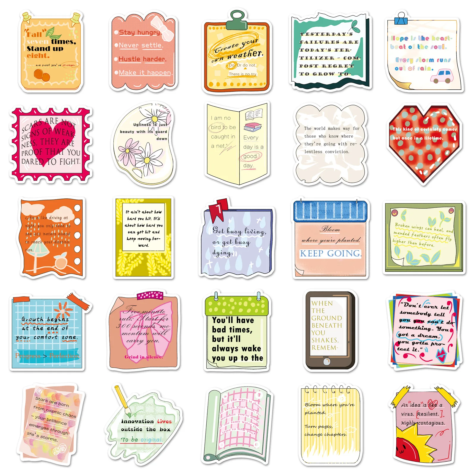 50PCS English Inspirational Text Waterproof Stickers Short Sentence Graffiti Decoration Notebook Suitcase Water Cup Guitar Toys