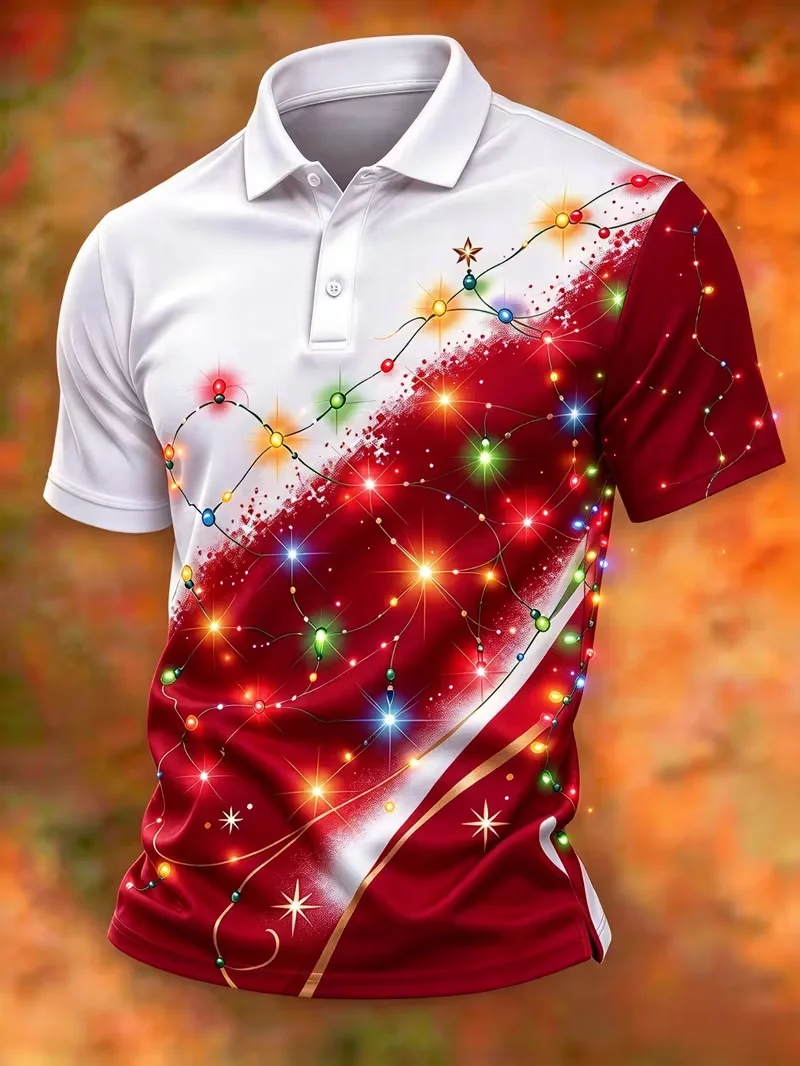 Funny Christmas Shirts For Man 3D All Over Print Cartoon Polo Shirt Village Santa Reindeer Snowy Town Graphic Polo Top Outfit
