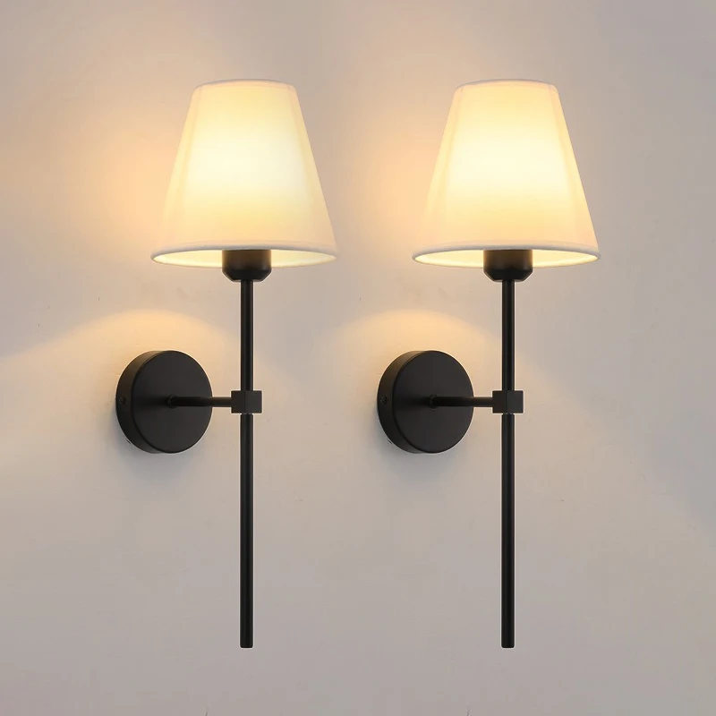 Modern American LED Wall Lamp E27 Bathroom Mirror Light Bedroom Corridor Staircase Fabric Retro Wall Lamp Hotel Decor Lighting