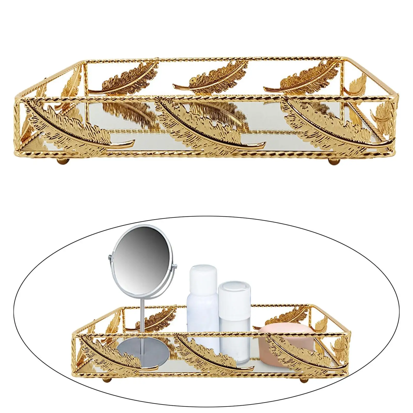 Mirror Tray Makeup Tray Vanity Tray for Breakfast Fruits Dressing Room