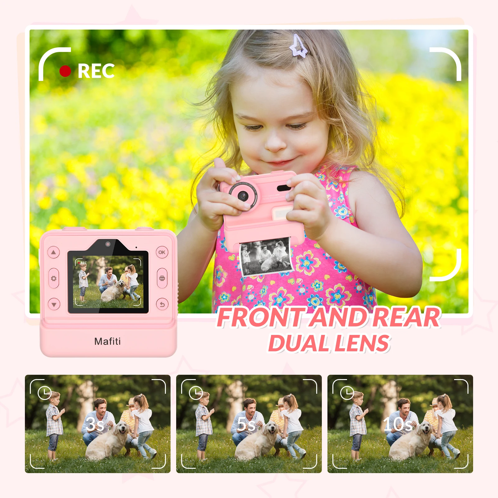 Kids Camera Instant Print, 48MP Digital Camera Selfie 1080P Video Toys Gifts for Girls Boys Aged 3-12 for Christmas/Birthday