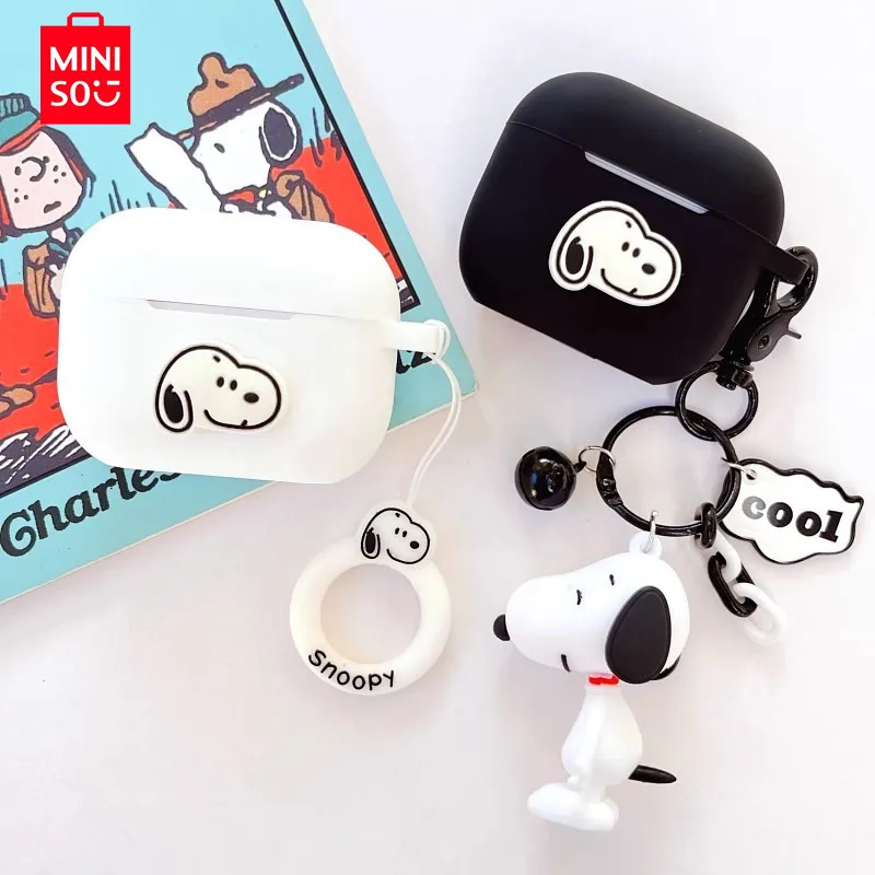 MINISO Snoopy funda para auriculares para Airpods 4 Pro 2 3 auriculares inalámbricos de silicona caja de carga carcasa protectora con llavero