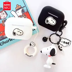 MINISO Snoopy kulaklık kutusu kapağı Airpods için 4 Pro 2 3 silikon kablosuz kulaklık şarj kutusu koruyucu kabuk anahtarlık ile