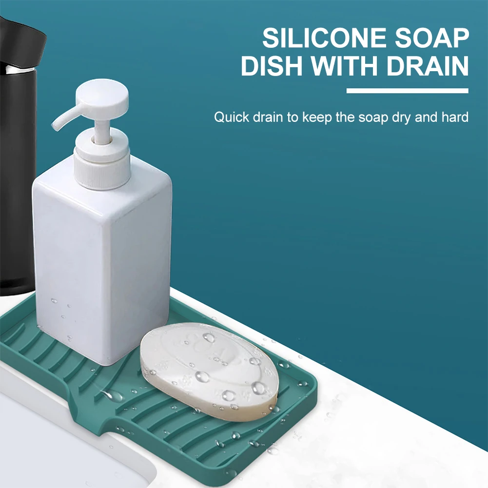 

1pcs Large Silicone Soap Dish with Drainage Channel No-Punch Sink Tray Storage Rack Kitchen Sink Sponge Holder Self Draining
