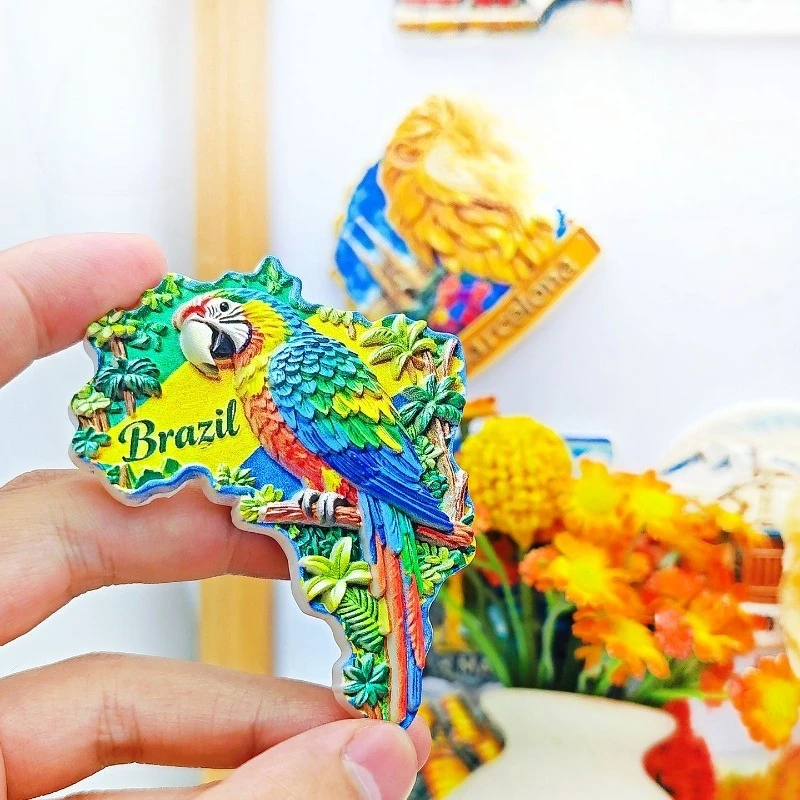 Brazil Macaw Fridge Magnet - Vibrant 3D Amazon Souvenir Unique South American Gift for Travel & Nature Lovers Decor