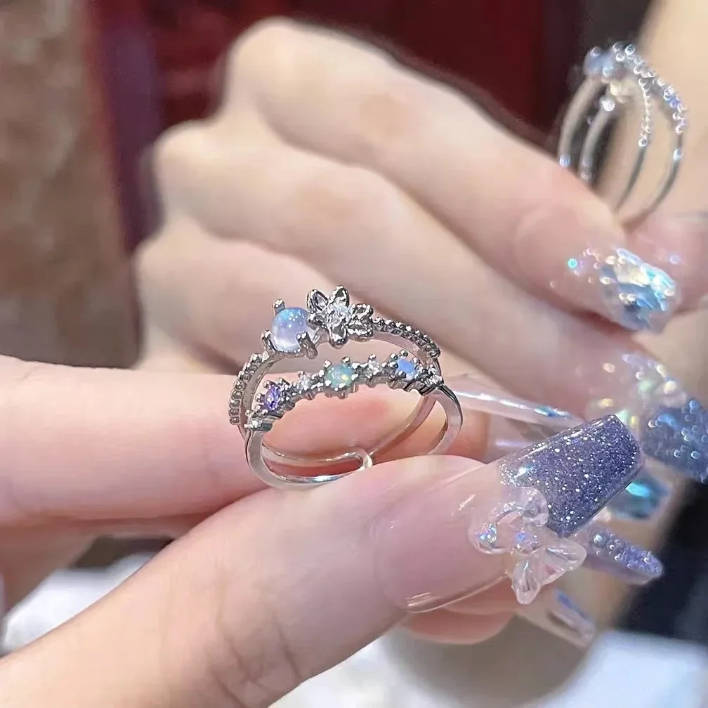 3/1PCS Punk Crystal Rings Women Kpop Heart Adjustable Irregular Ring Fashion Y2K Geometry Vintage Rings Set Ladies Ring Jewelry