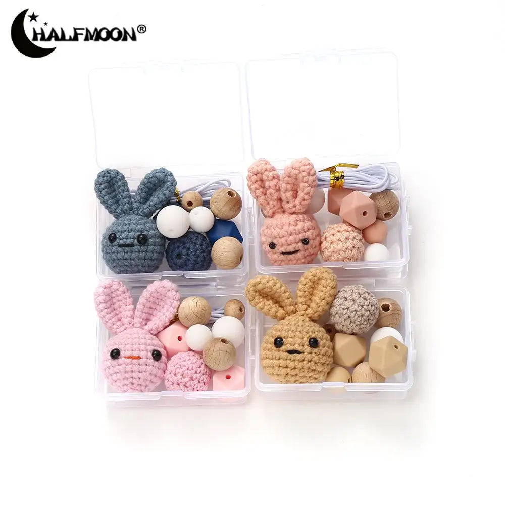 New Silicone Beads Round Wood Cotton Woven Animal Focal Beads Set DIY Keychain Pacifier Chain Accessories For Jewelry Making