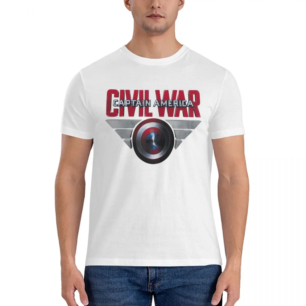 Camiseta de la guerra Civil de Disney para hombre, camisa de película del Capitán América, 100% algodón, divertida, de manga corta, con cuello redondo, Idea de regalo