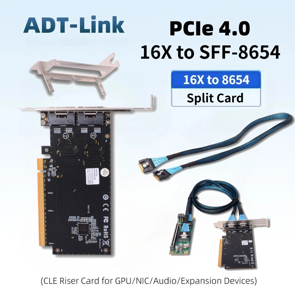 PCIe 5.0 4.0 16X To SlimSAS SFF-8654 Adapter Motherboard MCIO Split Card Kit Gen4 Gen5 for Server GPUs External Expansion X8/X16