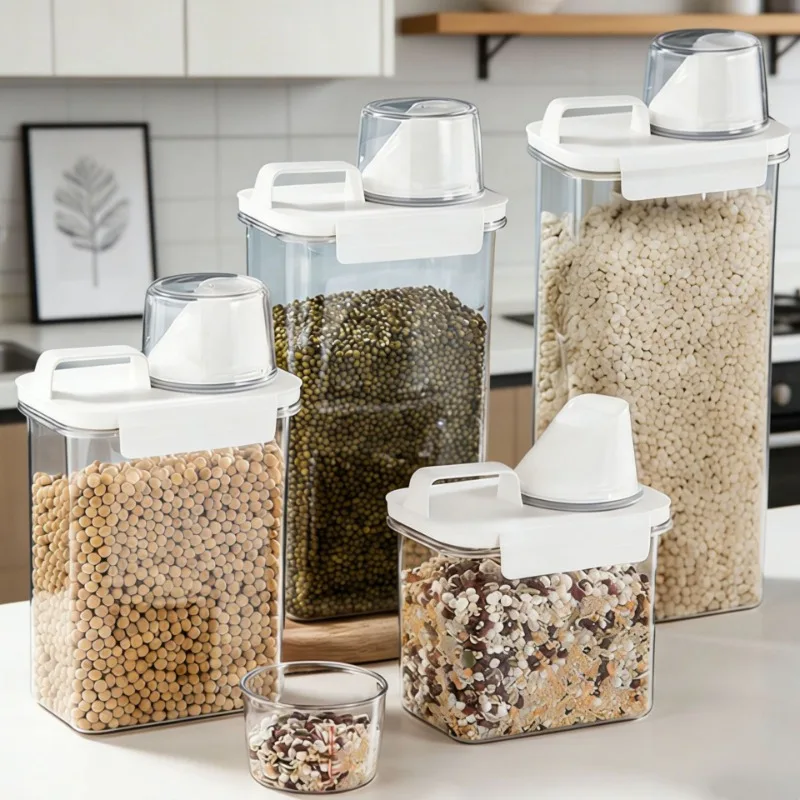

Прозрачная герметичная банка для хранения зерна, контейнер с крышкой, ведро для корма для животных, универсальный органайзер для сухих продуктов