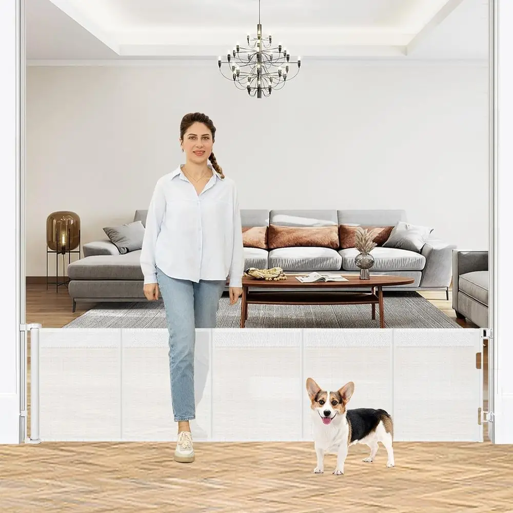 

Extra Wide 24 Tall Retractable Dog Gate, Baby-Safe Mesh Barrier, Indoor/Outdoor Use, White
