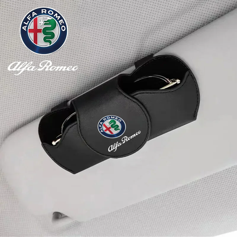 

2026 Hot Car Sticker PU Leather Car Sunglasses Holder Sunglasses Case Clip Storage Box For Alfa Romeo Giulia Stelvio Giulietta 1