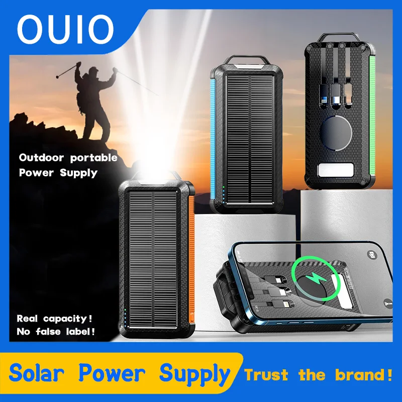 

20000mAh Charging Poverbank Solar Power Bank Portable External Battery Charger Strong Light LDE Light for iphone samsung Xiaomi