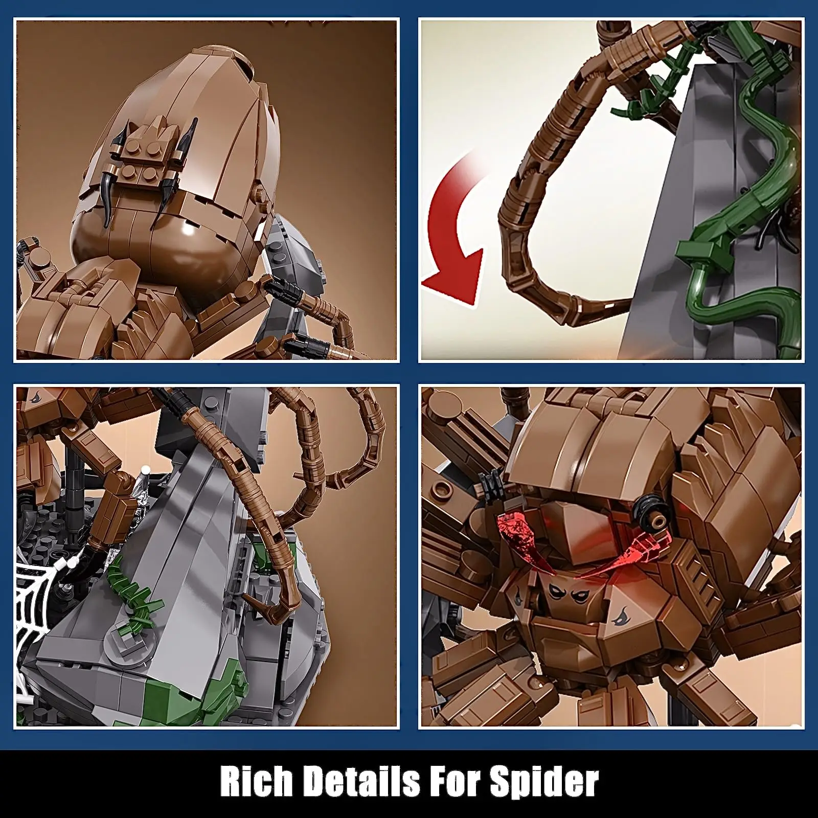 875PCS Spider Building Blocks Serie di insetti Set di giocattoli Modello di ragno Kit Decorazione per la casa o l'ufficio Regalo di costruzione dello stelo per adolescenti Ragazzi