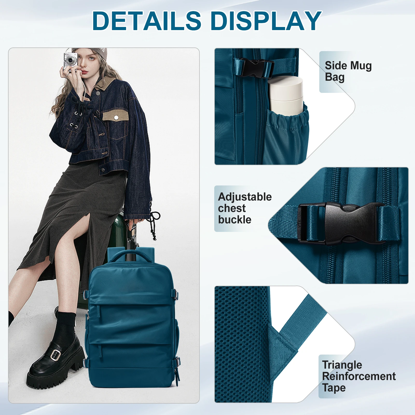 Reiserucksack für Damen, Handgepäck-Rucksack, TSA-Laptop-Rucksack, Flugzulassung, College-Krankenschwester-Tasche, lässiger Tagesrucksack für den Wochenende – Detail 8
