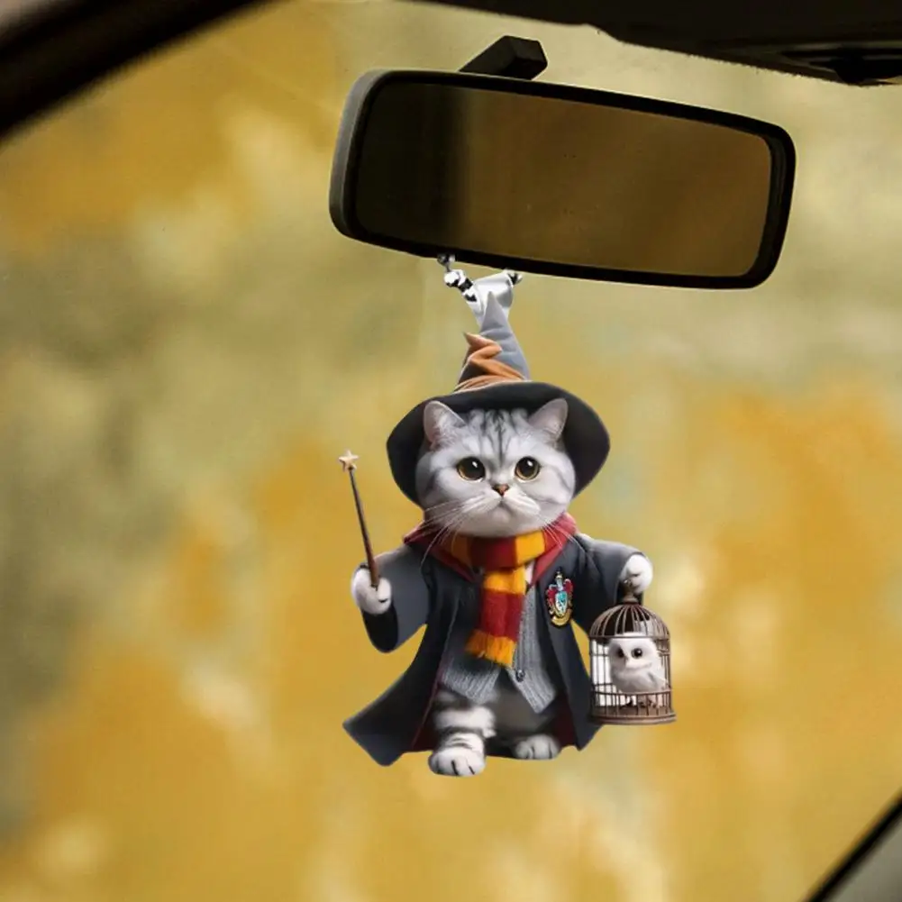 Acrylic Car Accessory Cat Hanging Ornament Cute Acrylic Flat Cat Car Pendant with Lanyard Adorable Backpack Keychain for Vehicle