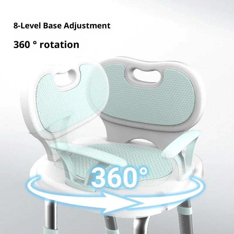 Rotating Shower Chair, Aluminum Alloy Non-Slip Bath Seat, 360 Swivel Elderly Bathing Aid, for Disabled Nursing Home