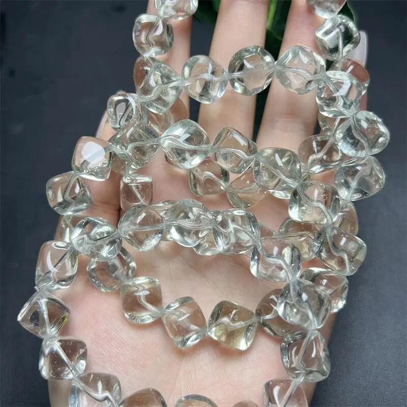 

Natural Green Quartz Cube Bead Bracelet Healing Crystal Charm For Women Energy Jewelry Holiday Gift