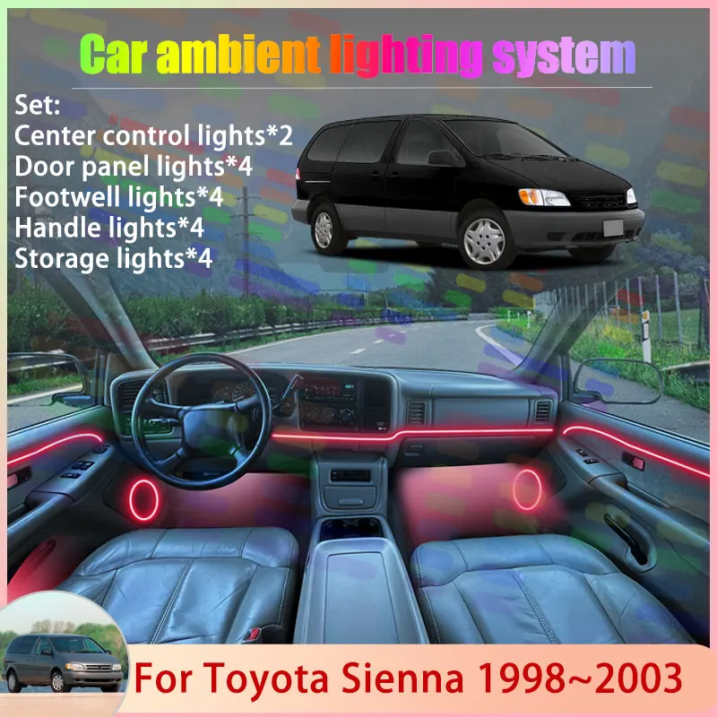 

For Toyota Sienna MK1 XL10 1998~2003 1999 2000 2/18 in 1 Car Atmosphere Light Lamp RGB Shade Ensemble Streamer Atmosphere Set