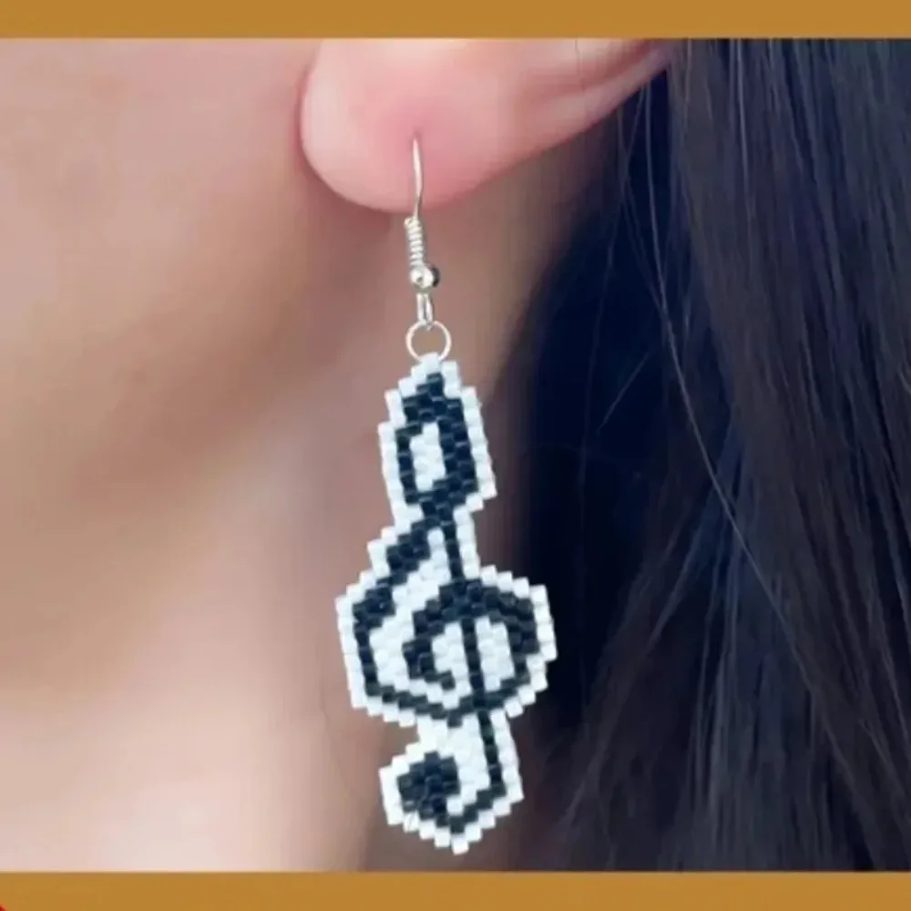 

Handmade Beaded Earring Bohemia Geometry Musical symbol Hand weaving Creativity Fashion Beaded earrings