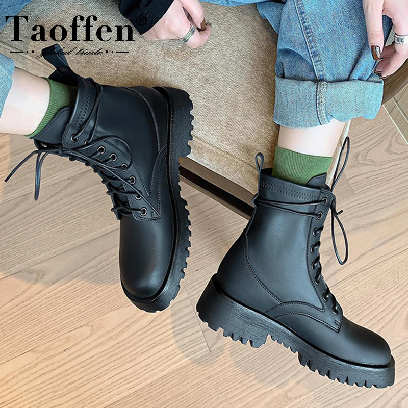 

Taoffen New Arrivals Women Ankle Boots Real Leather Shoes For Woman Winter Fashion Ins Club Short Boots Footwear Size 34-39