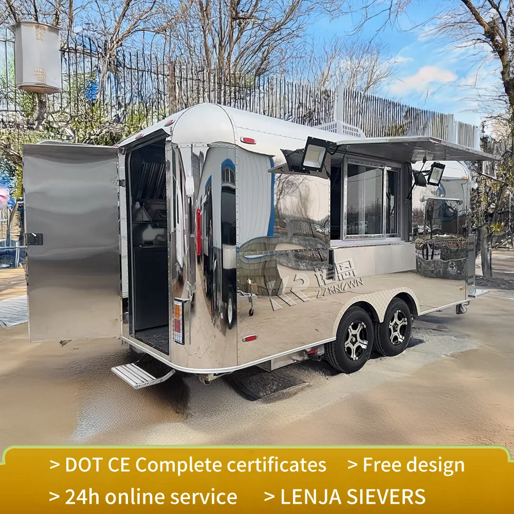 Customizable Stainless Steel BBQ Concession Trailer Coffee Cart Hot Dog Ice Cream Mobile Food Truck With Fully Equipped