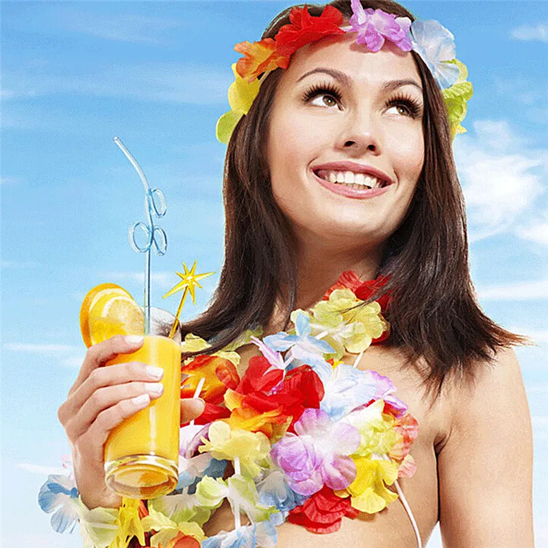 10pcs Hawaiian Flower leis Garland Necklace Fancy Dress Party Hawaii Beach Fun