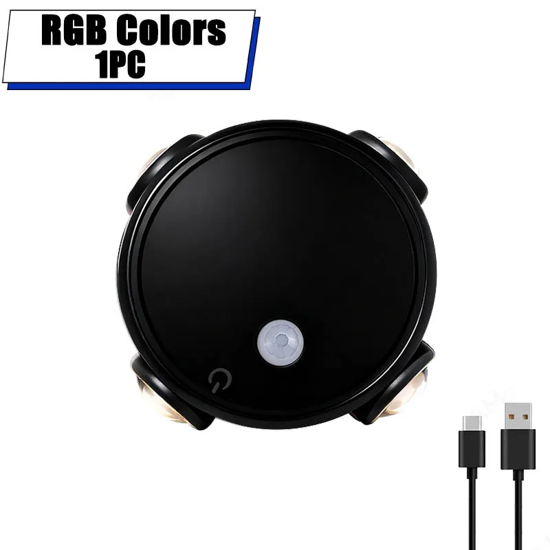 مستشعر حركة ذكي 4 رؤوس RGB مصباح جداري متدرج ضوء ليلي مغناطيسي USB شحن إضاءة ممر حديثة محيطة #5