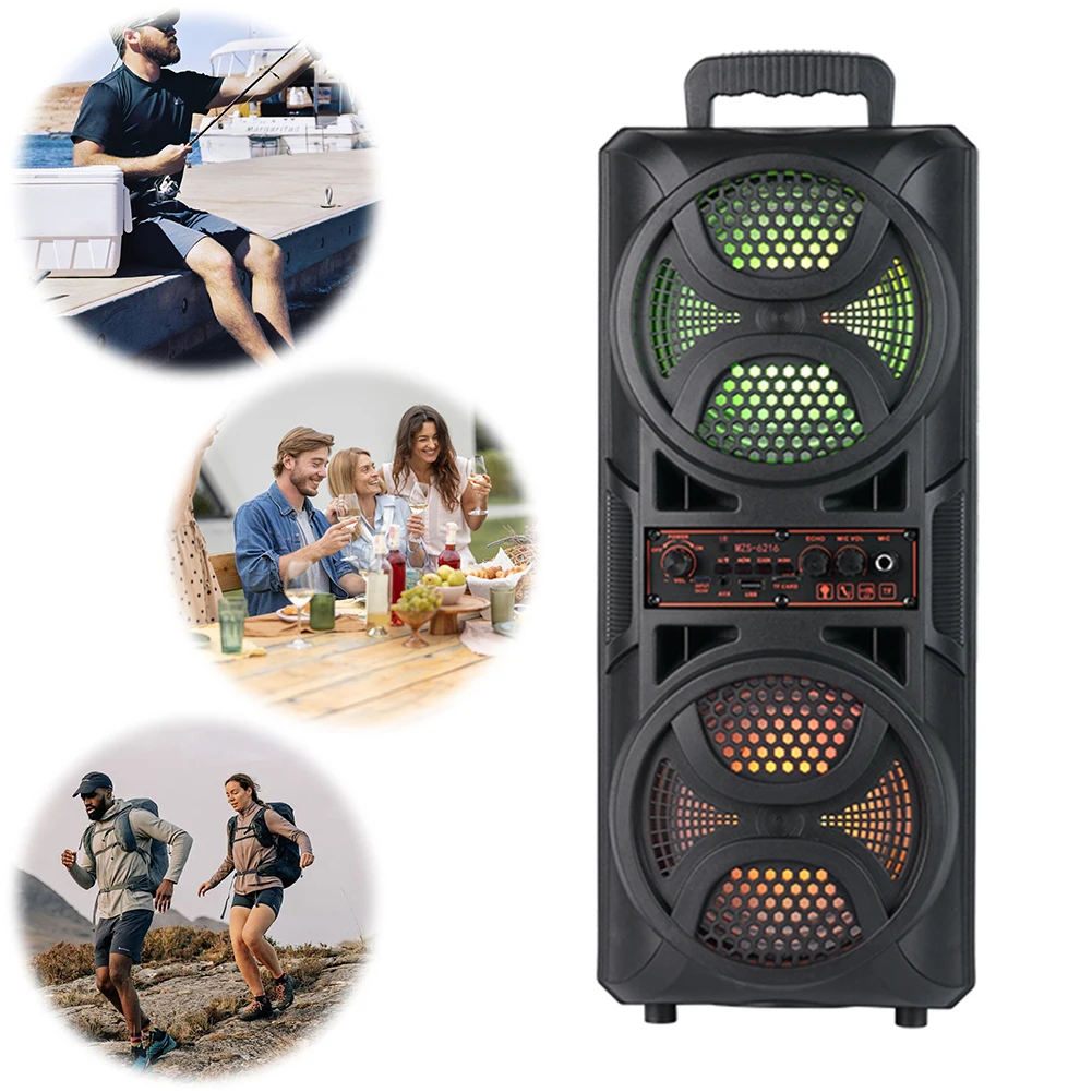 Bluetooth-Compatible Speaker Wireless Stereo Speaker with Double Subwoofer Deep Bass Lights Loud Boombox for Home Party Travel