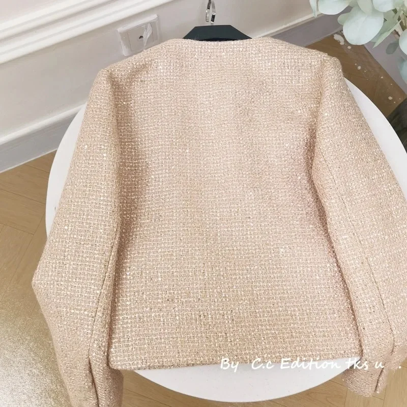 Sequin Fragrance Coat Women's 2025 Spring Autumn New Jacket Tweed Short Outerwear Female High-Quality Fashion Overwear Tops Lady
